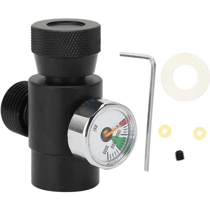 CO2 Cilinder Navuladapter Connector CGA320 // TR21-4 ASA 3000psi Manometer Zwart