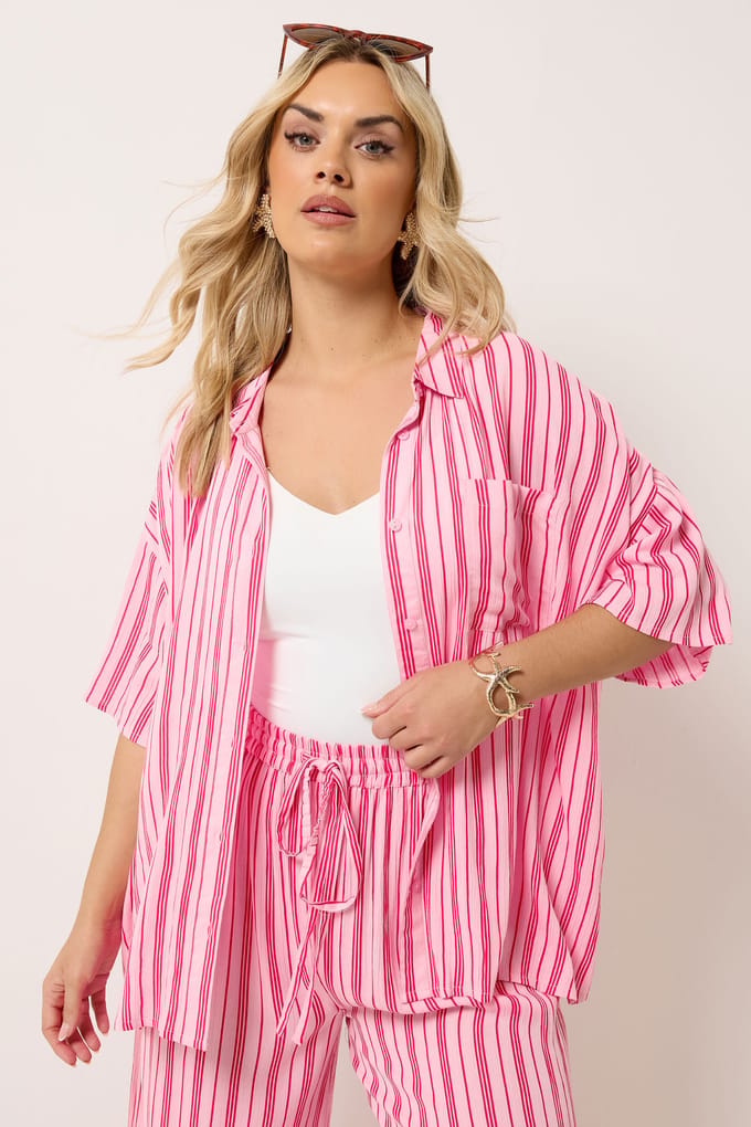 Yours Roze Gestreept Overhemd Van Kreukelstof Size 44