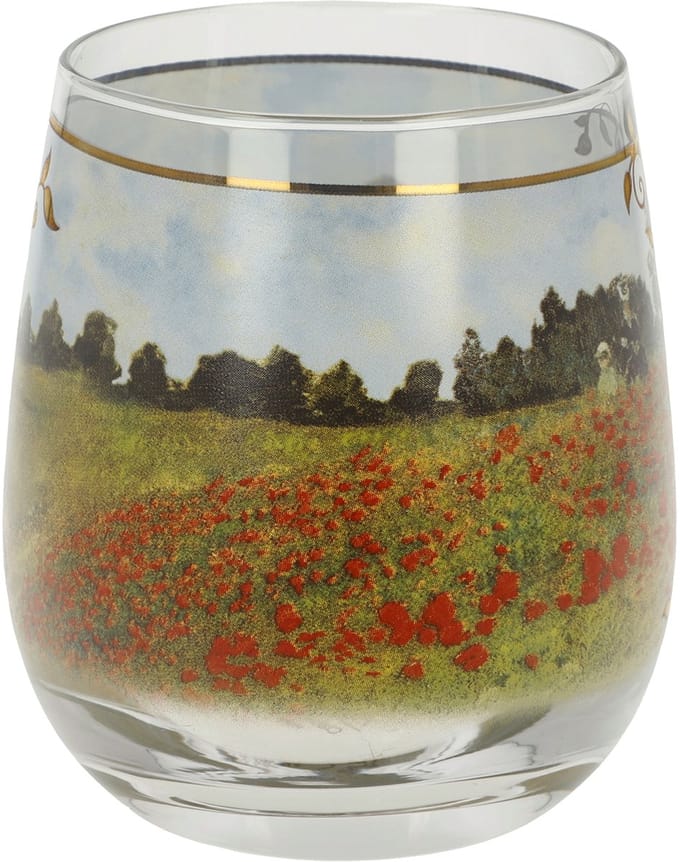 Goebel - Claude Monet | Windlicht / Theelicht Papaverveld | Glas - 10cm - waxinelicht houder - 2 stuks