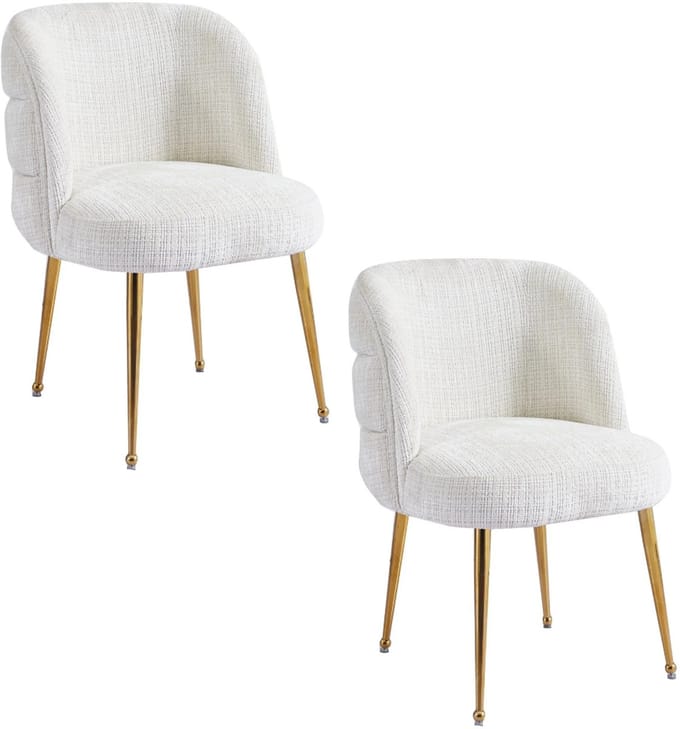 Kadirelli - Eetkamerstoel - Set Van 2 - Wit - Microfiber Stof - Microvezel - Modern - Hotel Chique - Gouden Poten