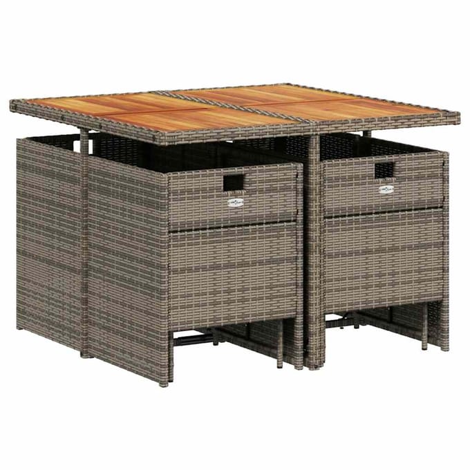 vidaXL - 9-delige - Tuinset - met - kussens - poly - rattan - grijs