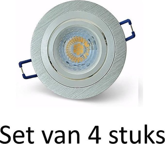 7W GU10 inbouwspot | Zilver rond | Set van 4 stuks