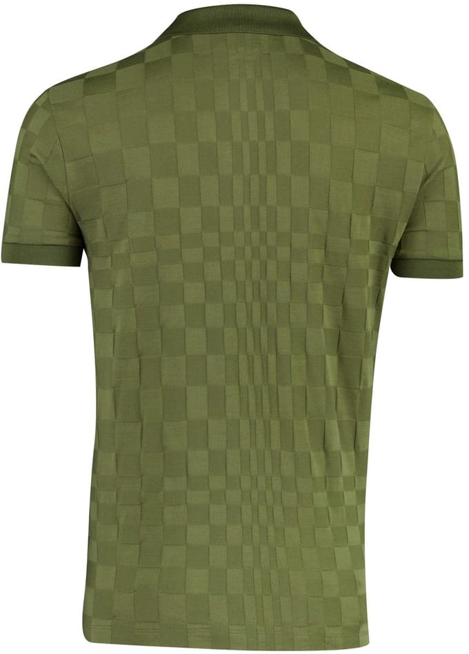 BOSS Green poloshirt donkergroen vierkant patroon gebreid