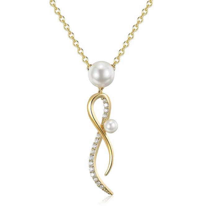 14k Goud Zirconia en Parel Ketting