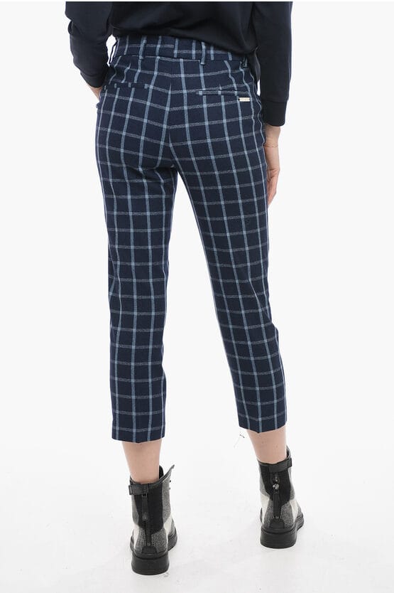 COMFORT-broek van wolmix met ruitjespatroon in blauw