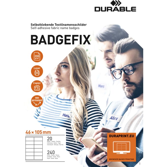 Naambadge etiket Durable 8363 46x105mm zelfklevend wit 240 stuks