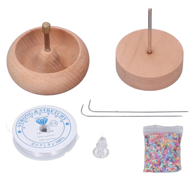 Kralenspinner DIY Kralen Draaiende Kom 10cm Houten Handmatige Kralen Inrijger Tool Kit voor Sieraden beige