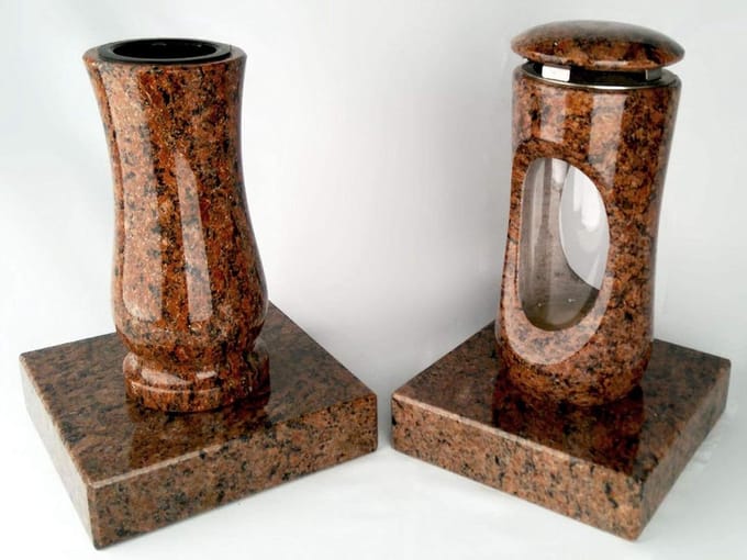 Graflamp met vaas - Grafversiering set - Graf decoratie - Graniet hoogglans - 2 stuks - Rood