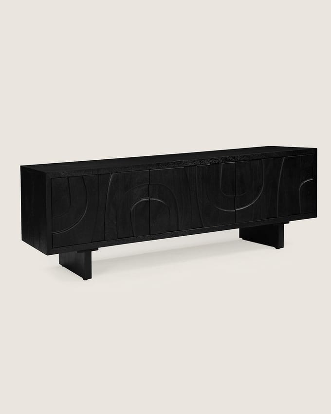 TV Meubel 160 cm Mangohout - 3 Deuren - Zwart - Modern Design
