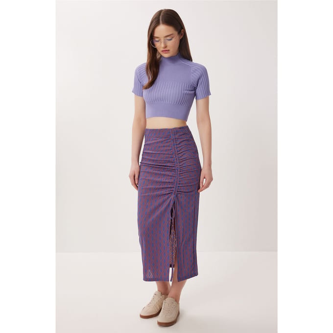 Hoge taille geometrische print midi bodycon rok met split