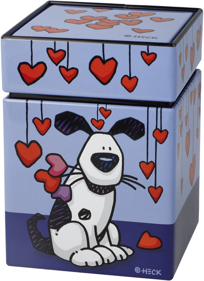 Goebel - Ed Heck | Theedoos Love Dog | Metaal - 11cm - bewaardoos - 4 stuks