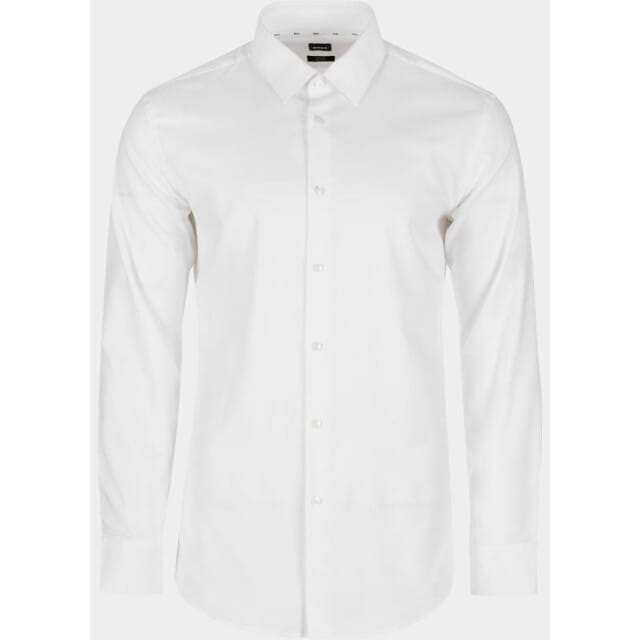 BOSS Hank-s slim fit overhemd - structuur - wit - Strijkvriendelijk - Boordmaat: 41