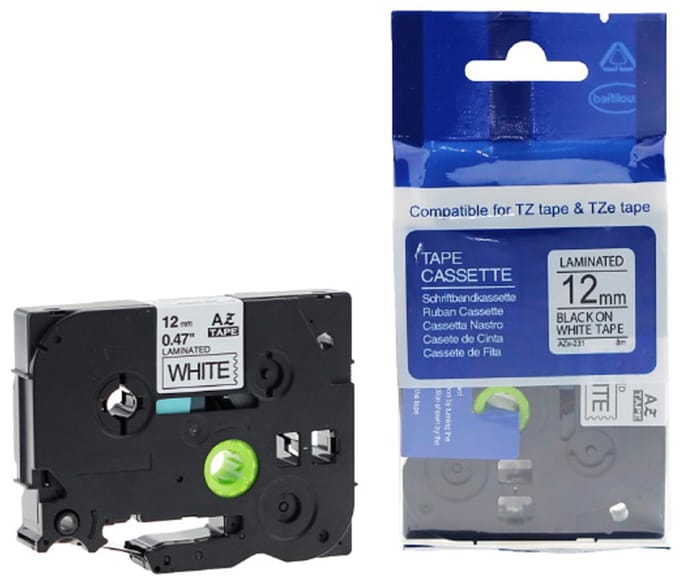 Labelprinter tape cassette wit/zwart 9mm x 8m