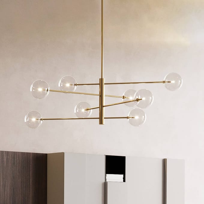 IDEAL LUX hanglamp Equinoxe, messing/amber, 8-lamps