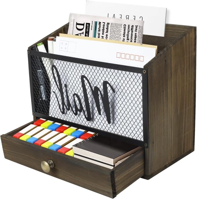 Houten Bureau Organizer met 3 Compartimenten voor Documenten, School en Kantoorwerk, Bruin
