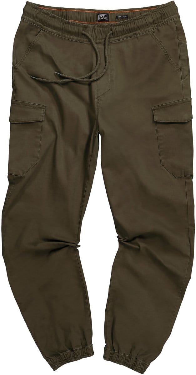 STHUGE - Heren - Cargo broek modern fit elastische tailleband 6 zakken - Olijf - Maat L