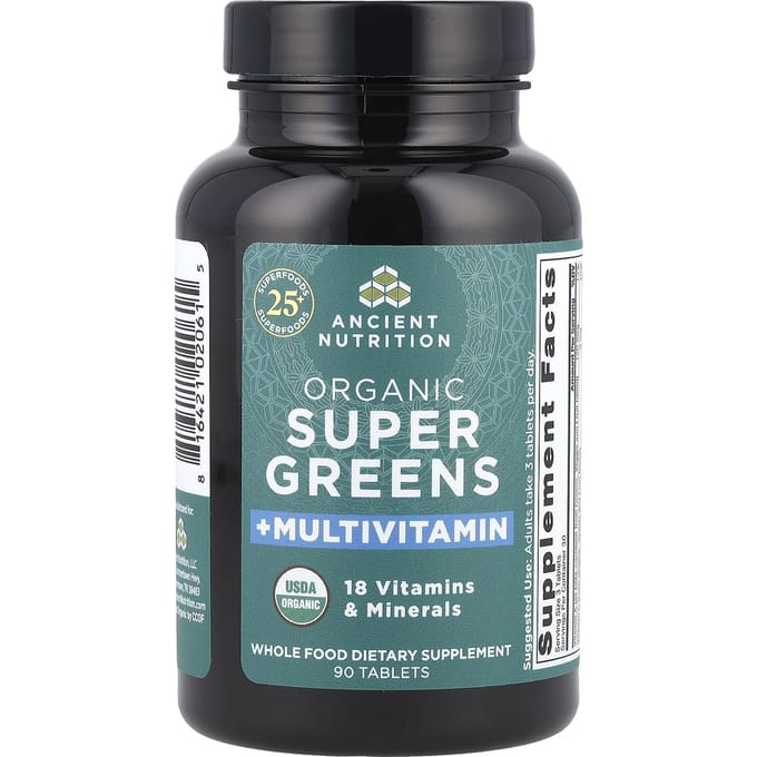 Ancient Nutrition, Biologische Super Greens + Multivitaminen, 90 Tabletten
