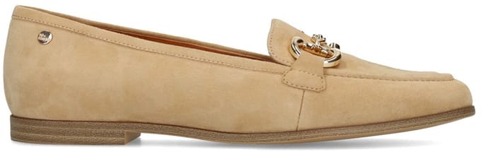 No Stress - Dames - Beige suède loafers met gouden chain - Maat 36