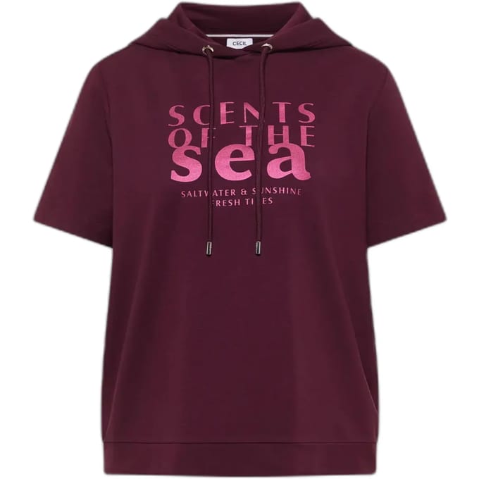 Shirt met korte mouwen, capuchon en tekst