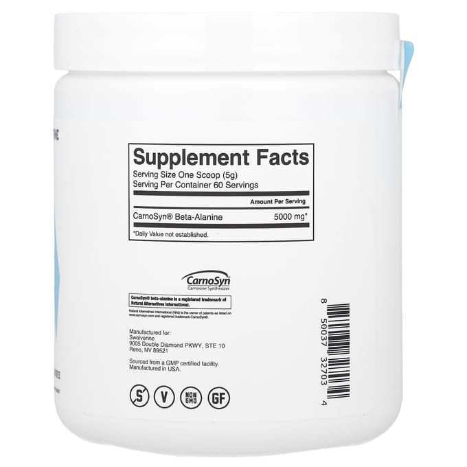Swolverine, bêta-alanine, non aromatisé, 10,58 oz (300 grammes)