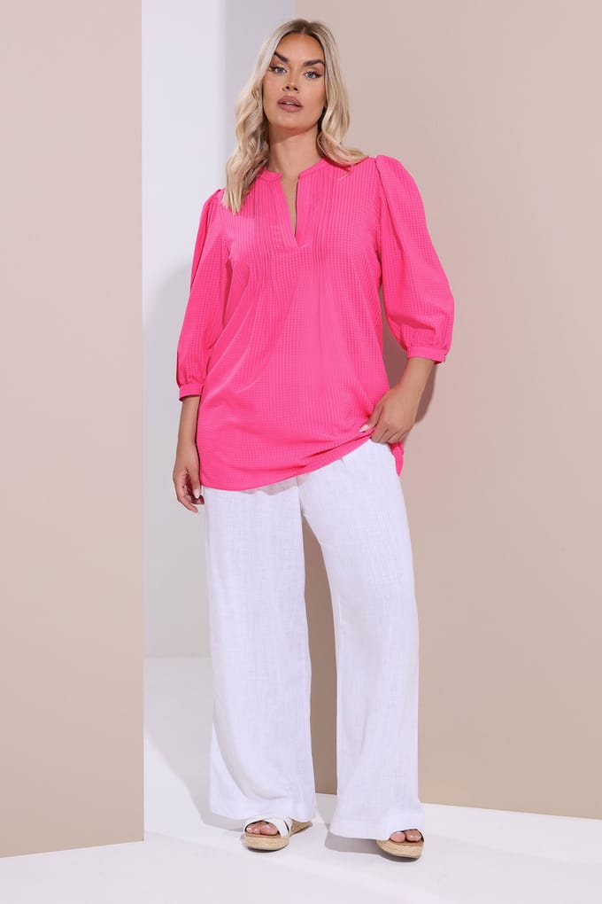 Yours Roze Geweven Pintuck Blouse Met Ruiten Size 48