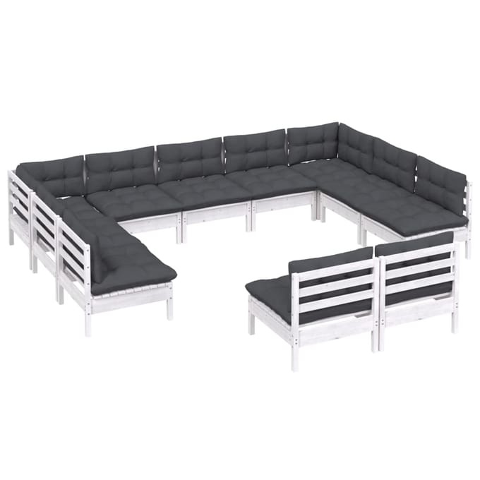 vidaXL - 11-delige - Loungeset - met - kussens - massief - grenenhout - wit