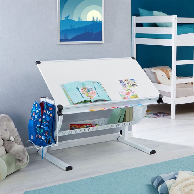 Kinderbureau SARI, kantelbaar en in hoogte verstelbaar, in wit/wit