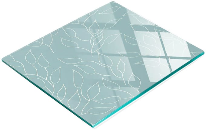 Keukenplank van gehard glas met decoratief bladmotief, 60x52 cm