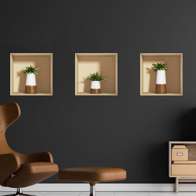 Sticker met 3D-effect van decoratieve planten, 30 x 90 cm