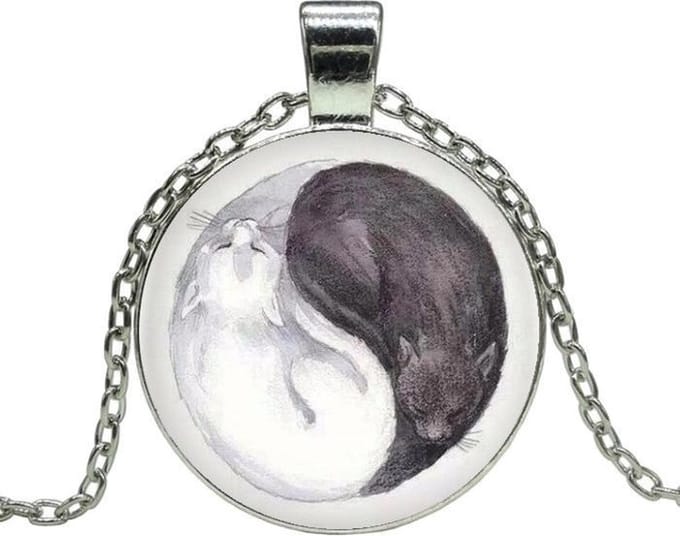 Fako Bijoux® - Ketting - Cabochon - Yin Yang - Poezen Ring