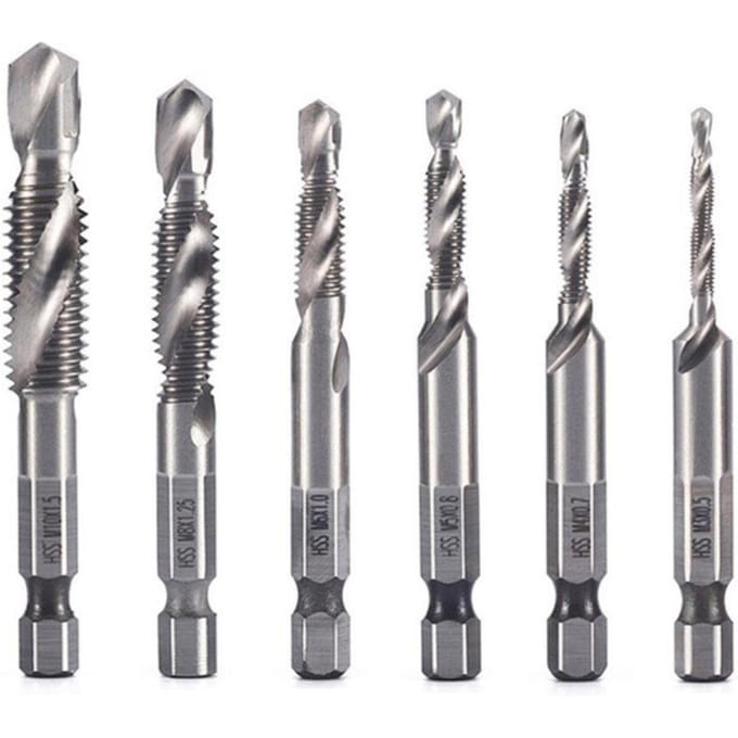 6 stks/set Boor Tap Combinatie Bit HSS Ontbramen Verzinkboor Set 1/4 Inch Schacht voor Max. 5 mm zilver