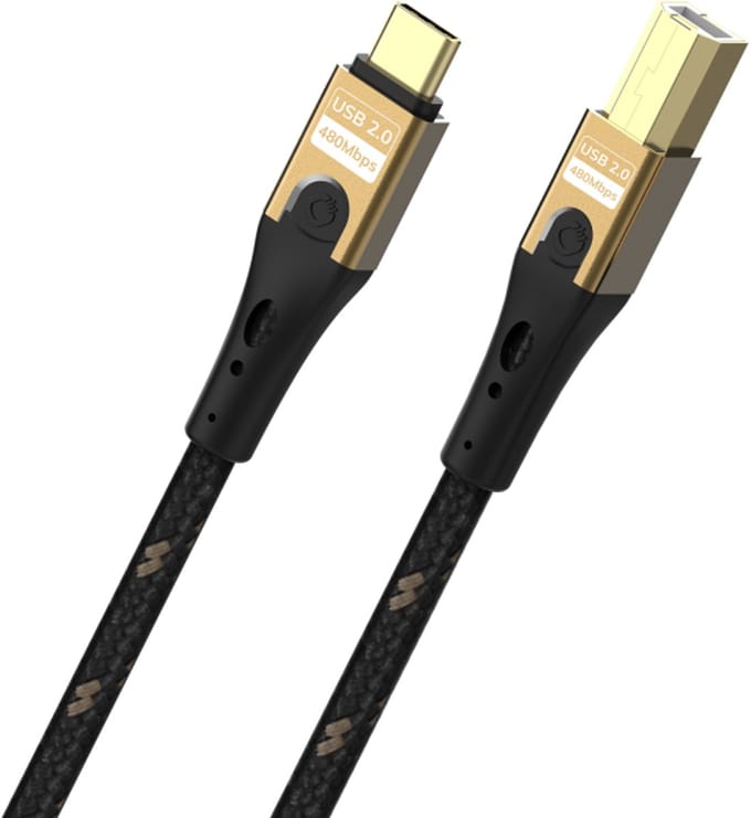 Oehlbach D1C9547 USB-C-kabel USB 2.0 USB-C, USB-B stekker 1 m Zwart/goud Afscherming gevlochten