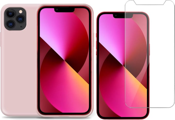 Hoesje geschikt voor iPhone 12 Pro Max siliconen roze case - Screen Protector