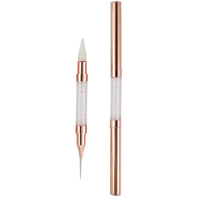 Dubbele kop Strass Picker Nail Dotting Tool Wax Potlood Kralen Studs Oppakken Pen Manicure Tool wit