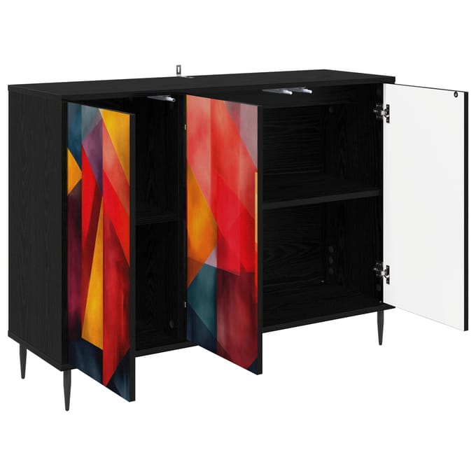 vidaXL - Dressoir - HEESCH - Zwart - eiken - 102 - x - 33 - x - 76 - cm - Bewerkt - hout