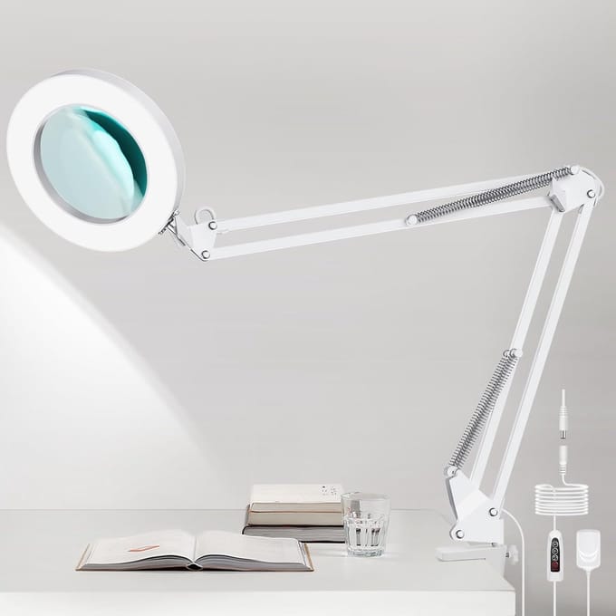 Led Vergrootlamp - Bureaulamp Klem - Hobby Knutselen - Verstelbare Arm - 5x Vergroting - Wit