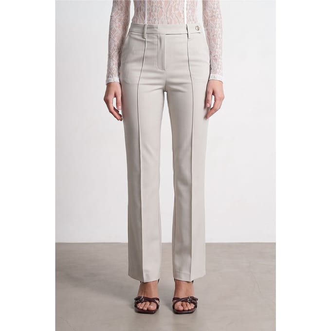 Vrouwen Mid-Waist Wijde Pijpen Crepe Broek