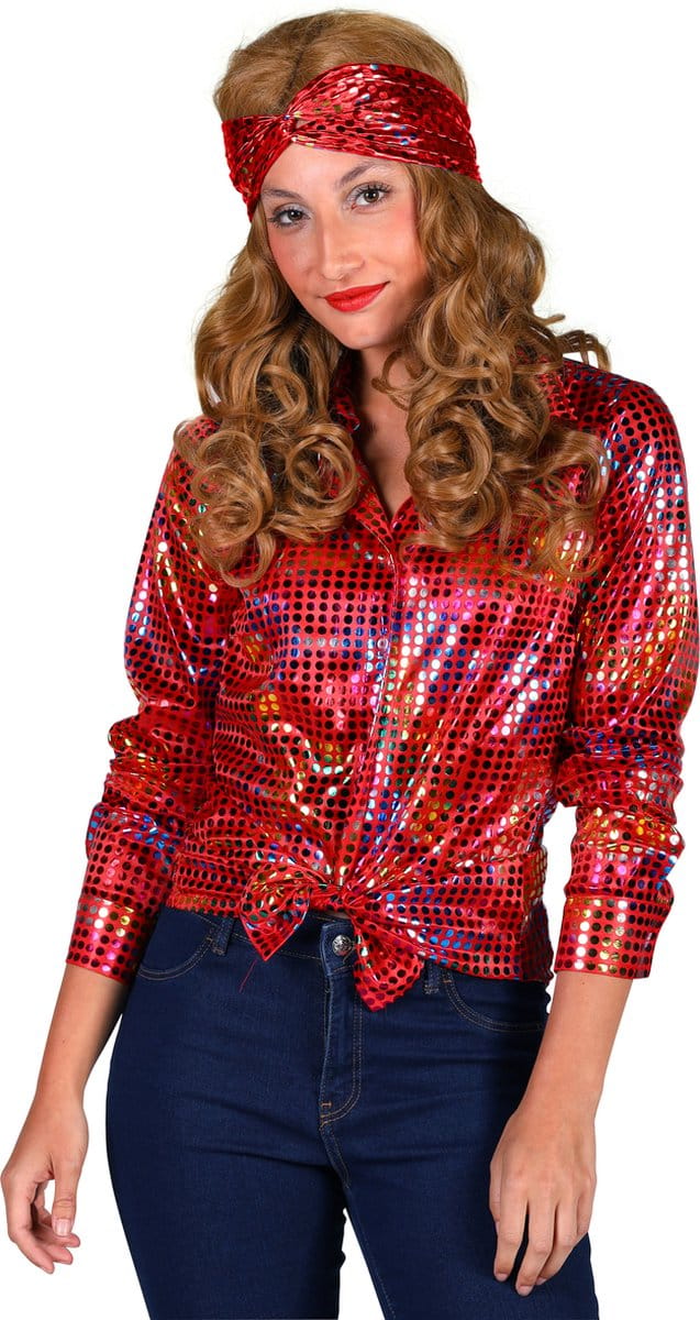 Blouse Disco - Dames Blouse - Disco 80/90 - Hippie - Carnaval - Verkleedkleding - Rood - Maat S