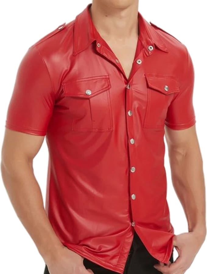 Premium PU Leder Blouse - Leer - Overhemd - Rood - Heren - Shirt