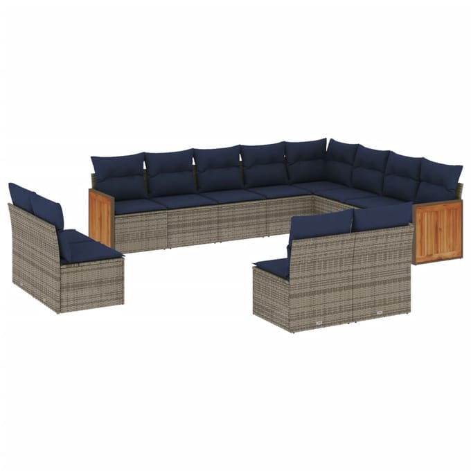 vidaXL - 12-delige - tuinbankset - met - kussens, - grijs - polyrotan
