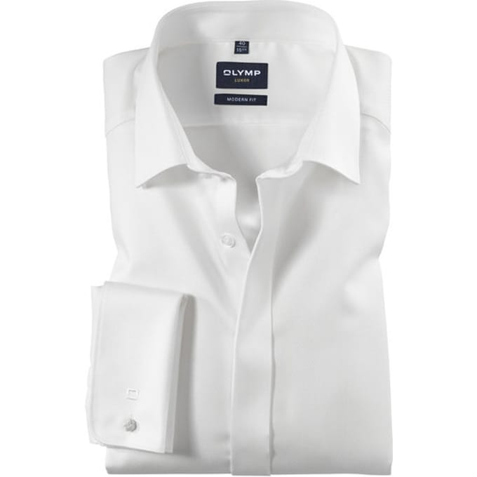 OLYMP Luxor modern fit overhemd - smoking overhemd structuur - offwhite - Strijkvrij - Boordmaat: 46