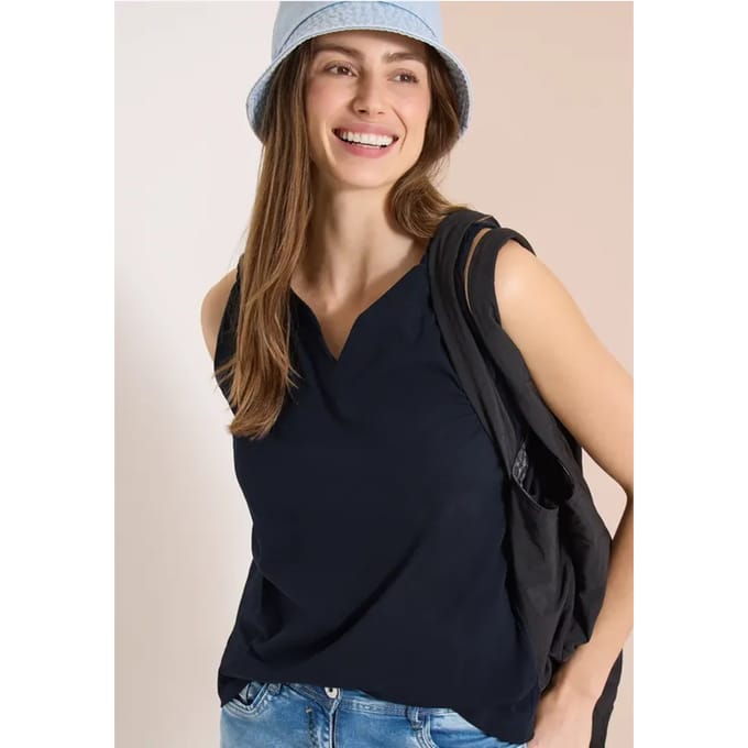 Top met gespleten hals in effen kleur