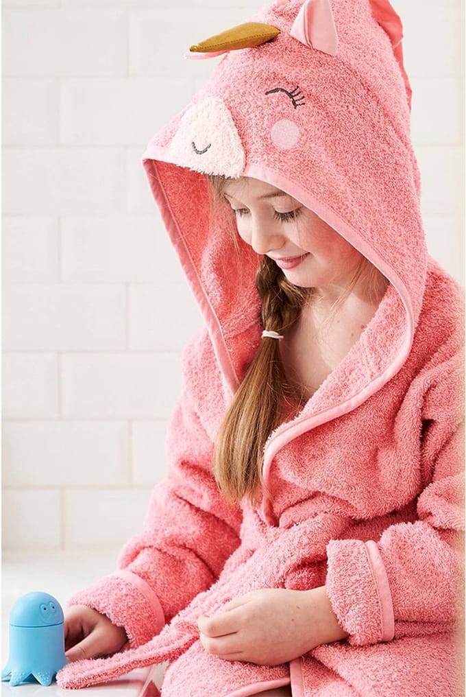 Kinderbadjas - Diervorm - Katoenen - Unicorn -Roze - 9/10 Jaar