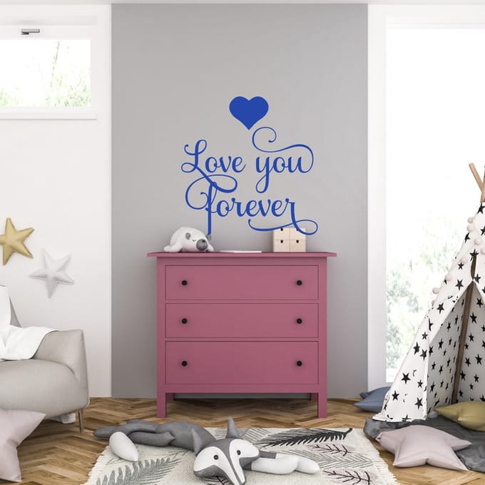 Muursticker - Love You Forever - 58 x 59 - Blauw
