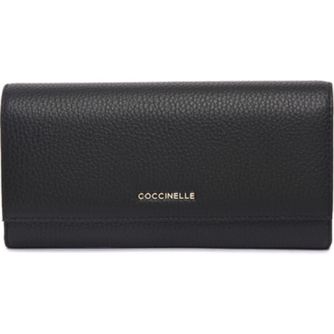 COCCINELLE Leren Portemonnee Metallic Soft Wallet Noir Zwart