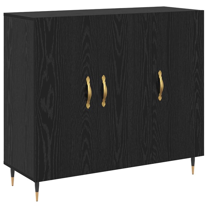 vidaXL - Dressoir - Zwart - Eiken - 90 - x - 34 - x - 80 - cm - Bewerkt - hout