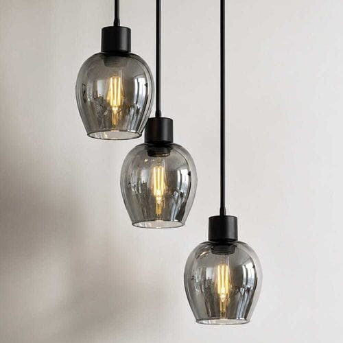 HOFTRONIC Design Hanglamp Zora - Smoke Glas - 3-Lichts - E27 - Zwart- Glazen bollen