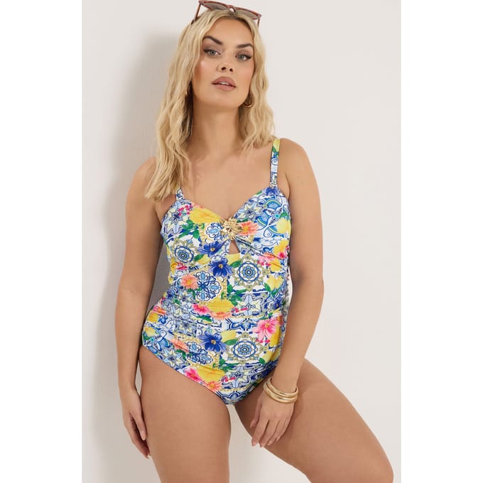Yours Blauw Mediterraan Tegel Bandeau Zwempak Size 56