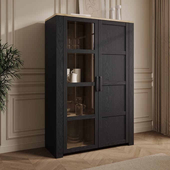 Meubella - Borello - Buffetkast - Zwart - 106x42x161 cm
