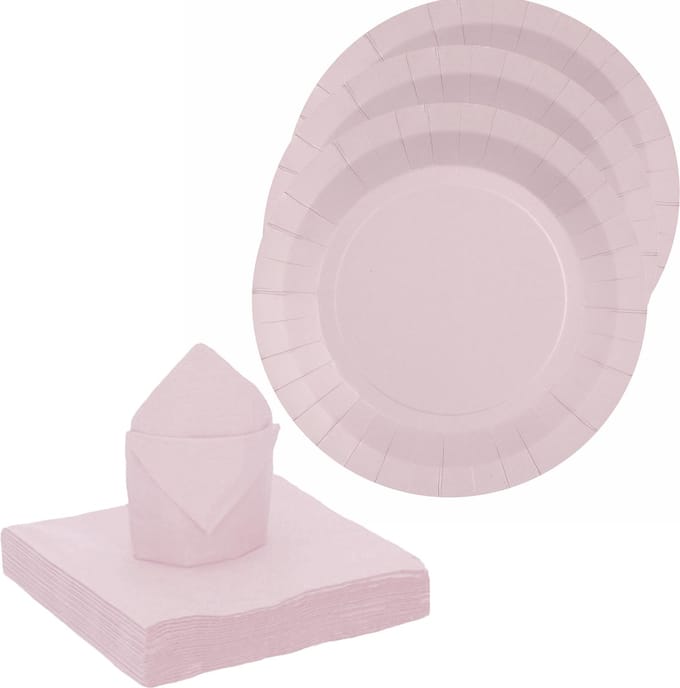 Santex feest/verjaardag servies set - 20x bordjes/20x servetten - lichtroze - karton